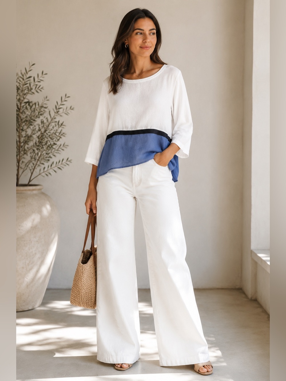 J. Jill linen boxy color block‎ top Sz XL lagenlook